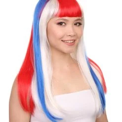 FLAGWIGS Women's Costa Rica Flag Sport Party Long Bob Wig | Premium Breathable Capless Cap