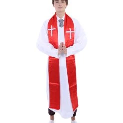 HPO Adult Men's Priest Robe Costume | White & Red Halloween Costume