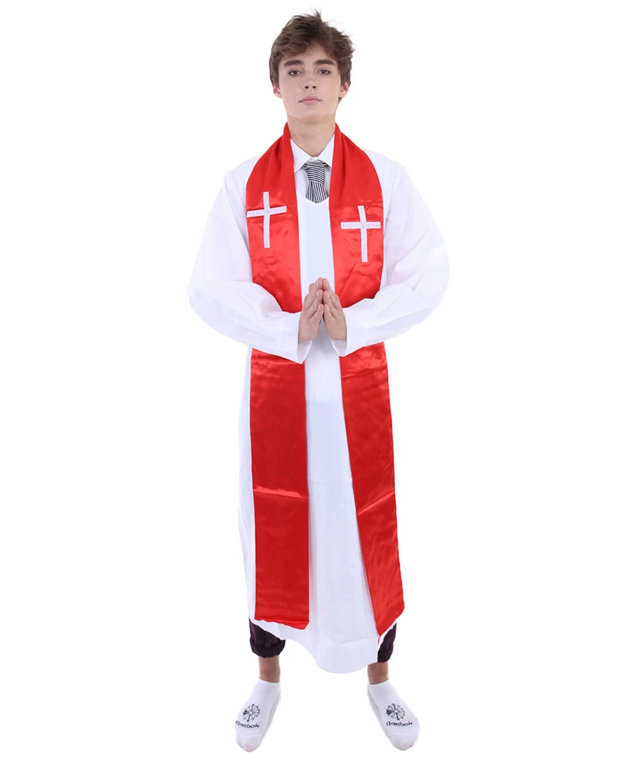 HPO Adult Men's Priest Robe Costume | White & Red Halloween Costume