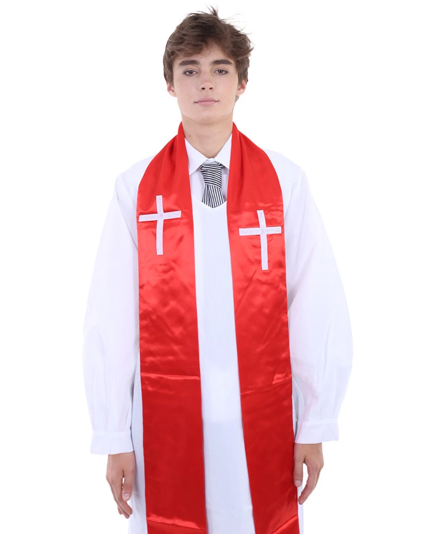 HPO Adult Men's Priest Robe Costume | White & Red Halloween Costume