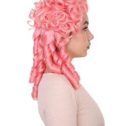 HPO Women Colonial Historical Wigs | Pink Cosplay Halloween Wigs | Premium Breahable Capless Cap