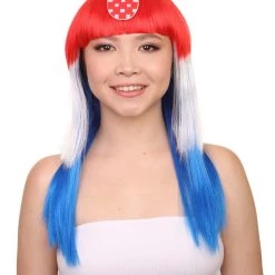 FLAGWIGS Croatia Flag Sport Party Long Bob Wig | Premium Breathable Capless Cap