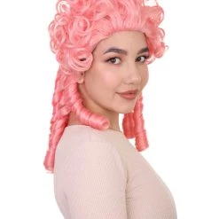 HPO Women Colonial Historical Wigs | Pink Cosplay Halloween Wigs | Premium Breahable Capless Cap