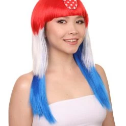 FLAGWIGS Croatia Flag Sport Party Long Bob Wig | Premium Breathable Capless Cap
