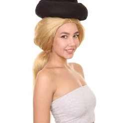 HPO Early Man Goona With Hat Wig | Blond TV/Movie Fancy Cosplay Halloween Wig | Premium Breathable Capless Cap Women's