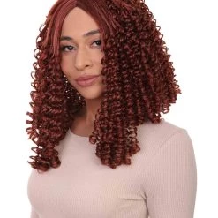 HPO Womens 18th Century Colonial Lady Curly Wig | Auburn Historical Wig | Premium Breathable Capless Cap