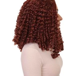 HPO Womens 18th Century Colonial Lady Curly Wig | Auburn Historical Wig | Premium Breathable Capless Cap