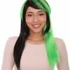 HPO Hard Rockin Witch Black Green Womens Wig | Gothic Fancy Halloween Wig | Premium Breathable Capless Cap Women's