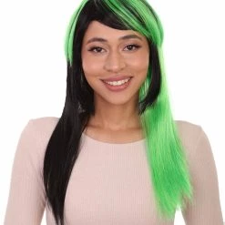 HPO Hard Rockin Witch Black Green Womens Wig | Gothic Fancy Halloween Wig | Premium Breathable Capless Cap Women's