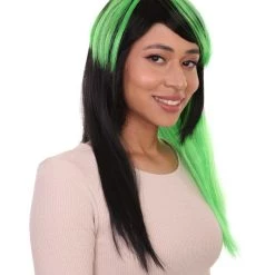 HPO Hard Rockin Witch Black Green Womens Wig | Gothic Fancy Halloween Wig | Premium Breathable Capless Cap Women's