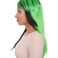 HPO Hard Rockin Witch Black Green Womens Wig | Gothic Fancy Halloween Wig | Premium Breathable Capless Cap Women's