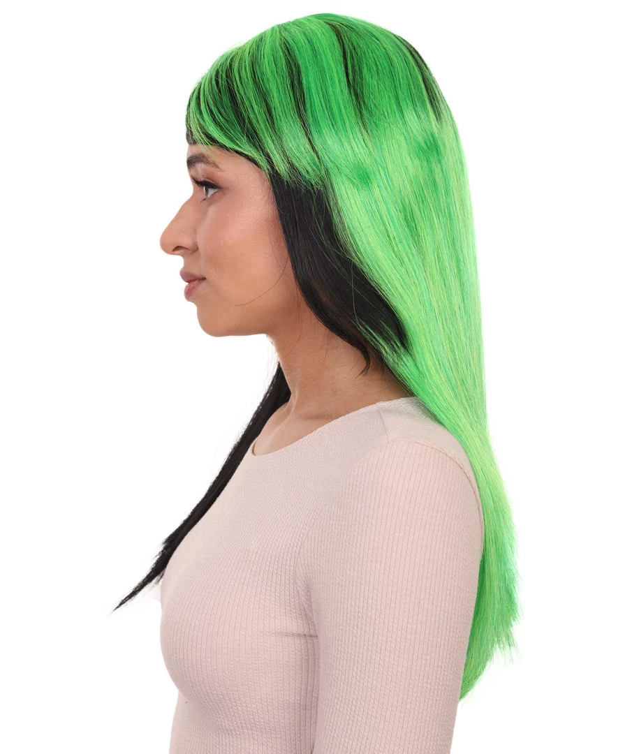 HPO Hard Rockin Witch Black Green Womens Wig | Gothic Fancy Halloween Wig | Premium Breathable Capless Cap Women's