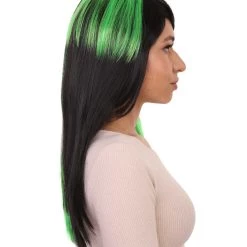 HPO Hard Rockin Witch Black Green Womens Wig | Gothic Fancy Halloween Wig | Premium Breathable Capless Cap Women's
