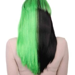 HPO Hard Rockin Witch Black Green Womens Wig | Gothic Fancy Halloween Wig | Premium Breathable Capless Cap Women's