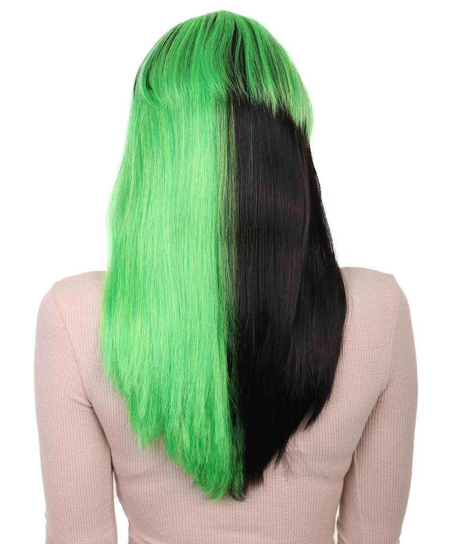 HPO Hard Rockin Witch Black Green Womens Wig | Gothic Fancy Halloween Wig | Premium Breathable Capless Cap Women's