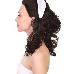 HPO 60's Homemaker Womens Wig With Headband | Black Vintage Wig | Premium Breathable Capless Cap