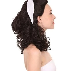 HPO 60's Homemaker Womens Wig With Headband | Black Vintage Wig | Premium Breathable Capless Cap