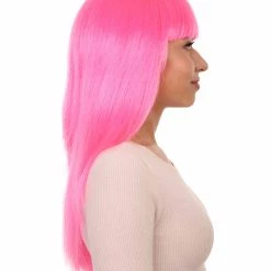 HPO Women's Classic Beauty Long Neon Pink Womens Wig | Character Cosplay Halloween Wig | Premium Breathable Capless Cap
