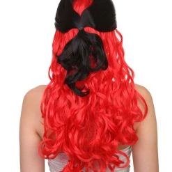 HPO Black And Red Long Wavy Womens Wig | Cosplay Halloween Wig | Premium Breathable Capless Cap