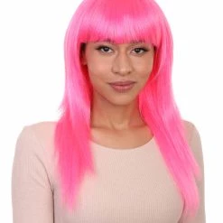 HPO Women's Classic Beauty Long Neon Pink Womens Wig | Character Cosplay Halloween Wig | Premium Breathable Capless Cap