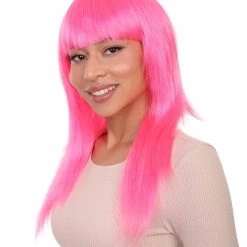 HPO Women's Classic Beauty Long Neon Pink Womens Wig | Character Cosplay Halloween Wig | Premium Breathable Capless Cap