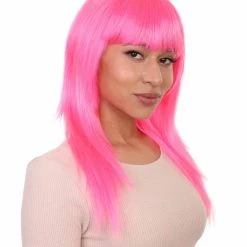 HPO Women's Classic Beauty Long Neon Pink Womens Wig | Character Cosplay Halloween Wig | Premium Breathable Capless Cap