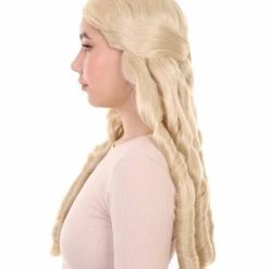 HPO Womens 18th Century Colonial Lady Long Blonde Historical Wig | Premium Breathable Capless Cap Women's