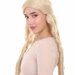 HPO Womens 18th Century Colonial Lady Long Blonde Historical Wig | Premium Breathable Capless Cap Women's