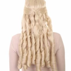 HPO Womens 18th Century Colonial Lady Long Blonde Historical Wig | Premium Breathable Capless Cap Women's