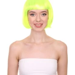 HPO Short Bob Neon Green Womens Wig | Party Ready Fancy Cosplay Halloween Wig | Premium Breathable Capless Cap
