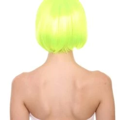 HPO Short Bob Neon Green Womens Wig | Party Ready Fancy Cosplay Halloween Wig | Premium Breathable Capless Cap