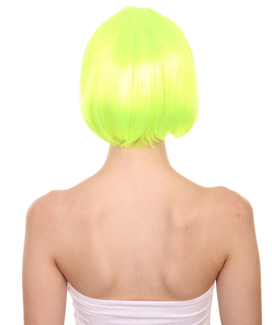 HPO Short Bob Neon Green Womens Wig | Party Ready Fancy Cosplay Halloween Wig | Premium Breathable Capless Cap