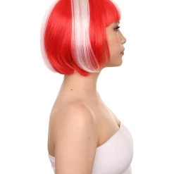 FLAGWIGS Women's Denmark Flag Sport Party Bob Wig | National Pride Halloween Wig | Premium Breathable Capless Cap