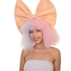 Adult Women's 14" Inch Medium Length Halloween Cosplay Two Tone Super Group Wig With Bow, Synthetic Soft Fiber Hair, Perfect For Your Next Festival Or Party! | HPO