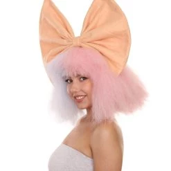 Adult Women's 14" Inch Medium Length Halloween Cosplay Two Tone Super Group Wig With Bow, Synthetic Soft Fiber Hair, Perfect For Your Next Festival Or Party! | HPO