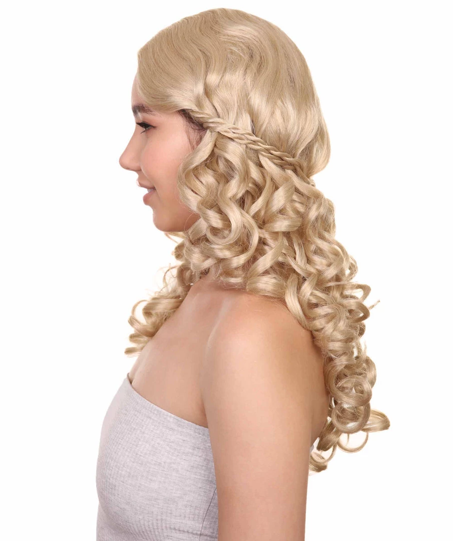 HPO Men's Medieval Princess Womens Wig | TV/Movie Blond Royal Wig | Premium Breathable Capless Cap