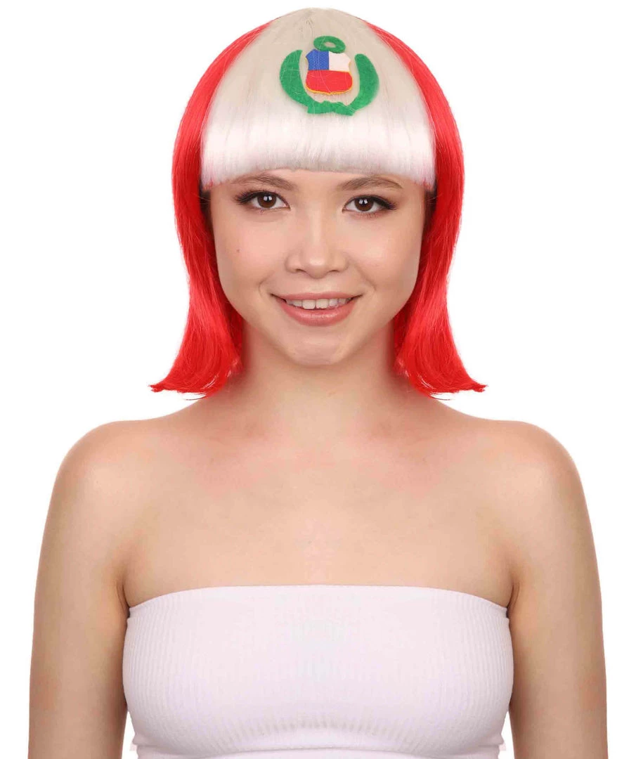 FLAGWIGS Peru Flag Sport Party Bob Wig | National Pride White Red Wig | Premium Breathable Capless Cap