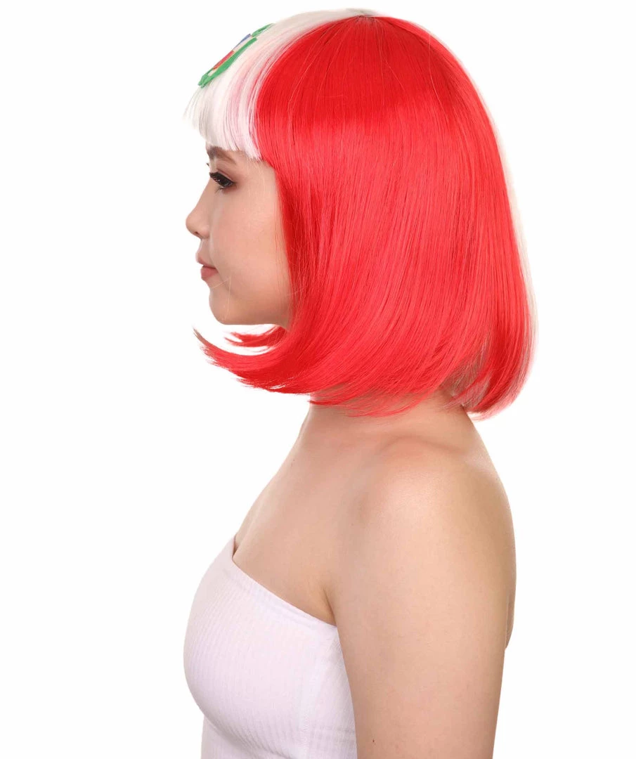 FLAGWIGS Peru Flag Sport Party Bob Wig | National Pride White Red Wig | Premium Breathable Capless Cap