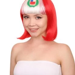 FLAGWIGS Peru Flag Sport Party Bob Wig | National Pride White Red Wig | Premium Breathable Capless Cap