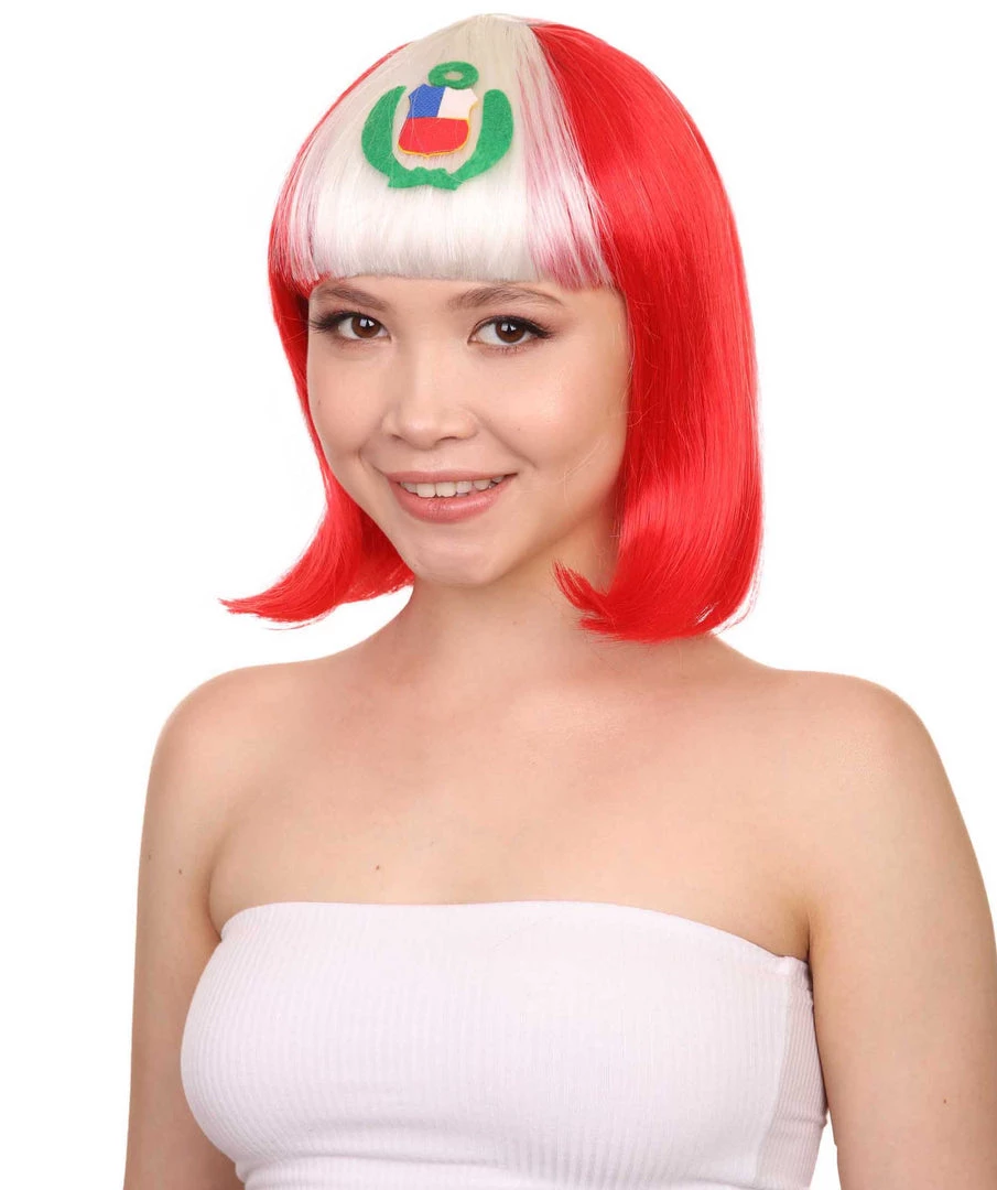 FLAGWIGS Peru Flag Sport Party Bob Wig | National Pride White Red Wig | Premium Breathable Capless Cap