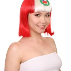 FLAGWIGS Peru Flag Sport Party Bob Wig | National Pride White Red Wig | Premium Breathable Capless Cap