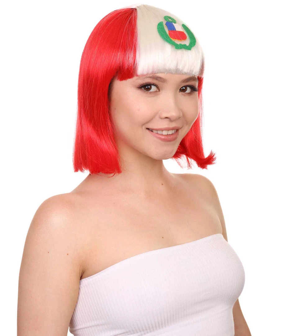 FLAGWIGS Peru Flag Sport Party Bob Wig | National Pride White Red Wig | Premium Breathable Capless Cap