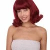 Adult Women's 12" Inch Medium Length Wavy Halloween Cosplay Anime Groovy Jinkies House Wife Velma Costume Wig, Synthetic Fiber Wine Hair, | HPO