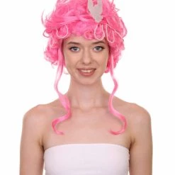 Adult Women's 21" Inch Long Length Wavy Halloween Pink Buffant Drag Queen Wig, Synthetic Soft Fiber Hair, Perfect For Your Next Convention And Group Anime Party! | HPO