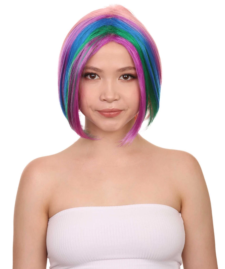 HPO Men's Short Rainbow Womens Wig | Bob Party Ready Fancy Cosplay Halloween Wig | Premium Breathable Capless Cap