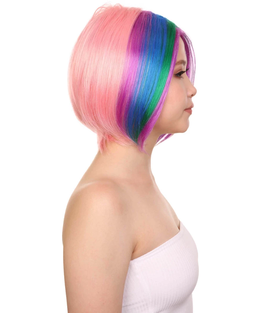 HPO Men's Short Rainbow Womens Wig | Bob Party Ready Fancy Cosplay Halloween Wig | Premium Breathable Capless Cap