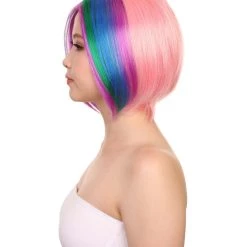 HPO Men's Short Rainbow Womens Wig | Bob Party Ready Fancy Cosplay Halloween Wig | Premium Breathable Capless Cap