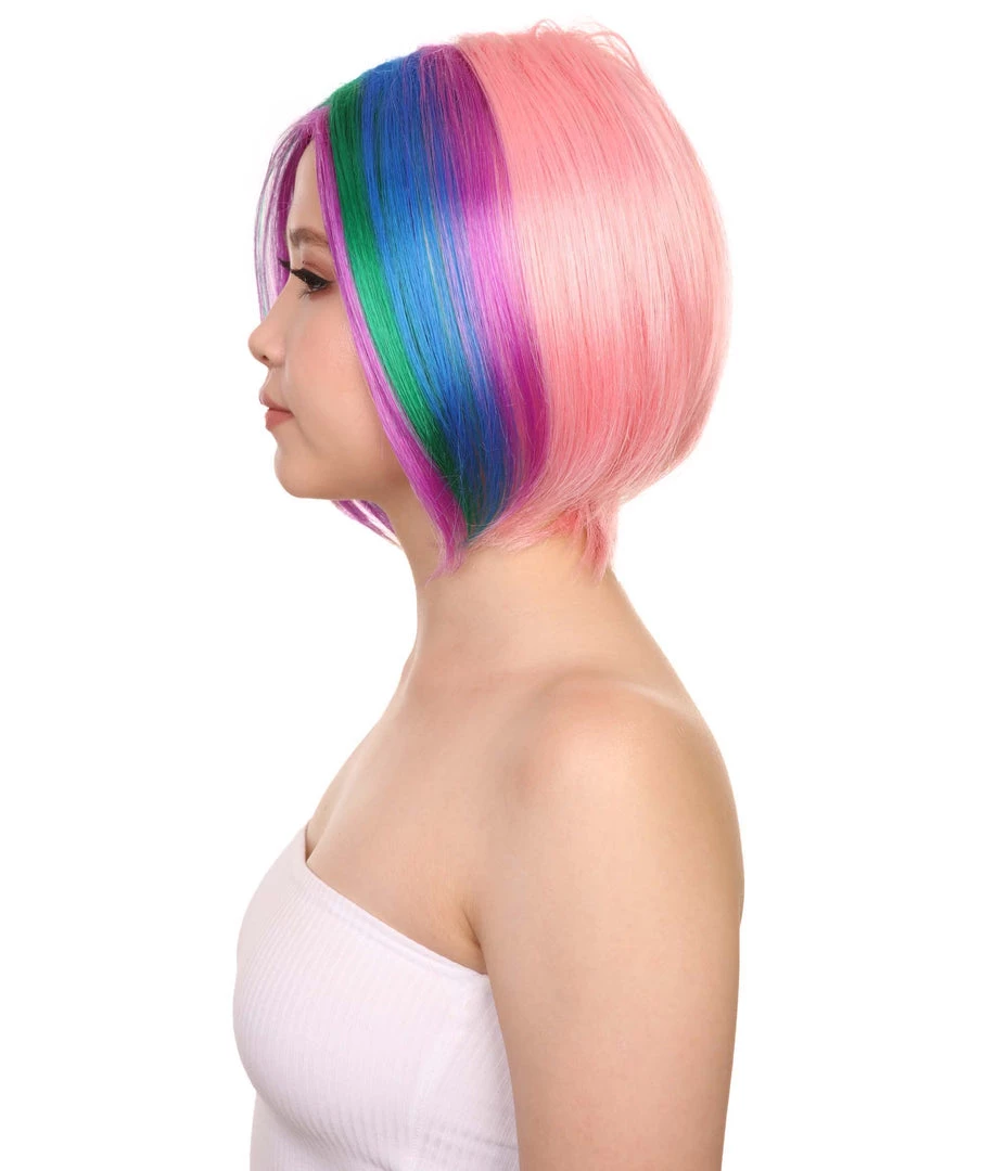 HPO Men's Short Rainbow Womens Wig | Bob Party Ready Fancy Cosplay Halloween Wig | Premium Breathable Capless Cap
