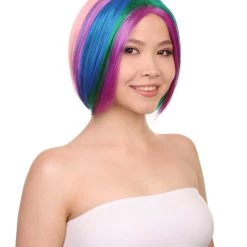 HPO Men's Short Rainbow Womens Wig | Bob Party Ready Fancy Cosplay Halloween Wig | Premium Breathable Capless Cap