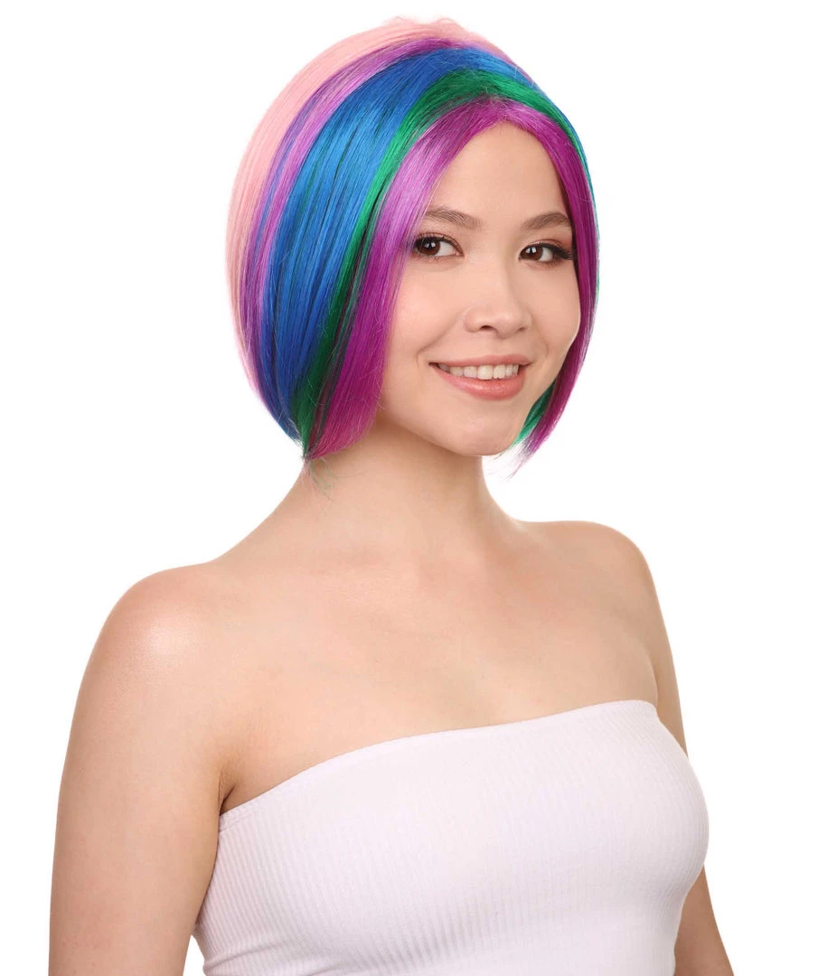 HPO Men's Short Rainbow Womens Wig | Bob Party Ready Fancy Cosplay Halloween Wig | Premium Breathable Capless Cap